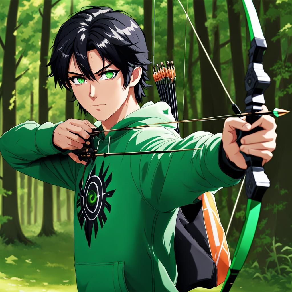 Anime Archer with Bow and Arrow