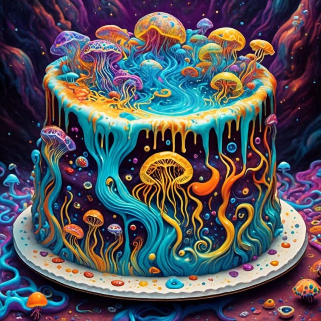 Galaxy Cake with Holographic Details in Mixed Media