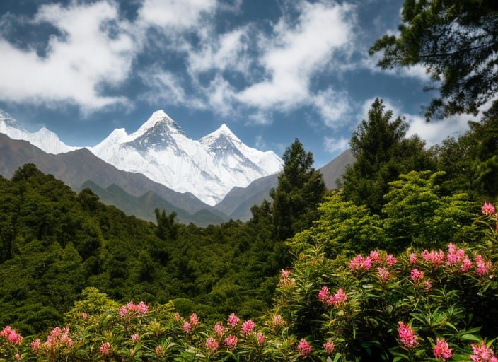 Mount Everest with Rhododendrons: Professional Photography
