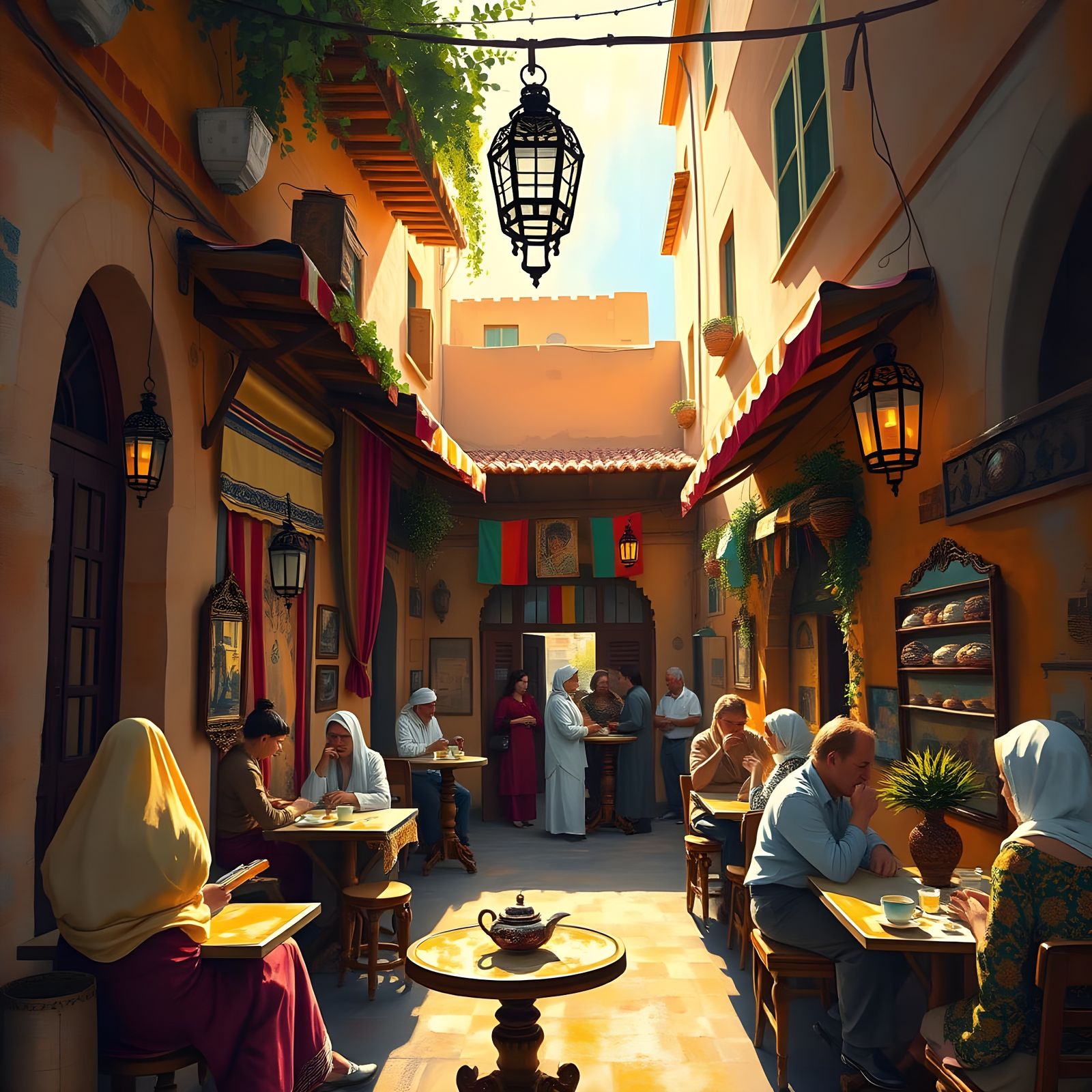 Moroccan Cafe Scene in Roberts Style