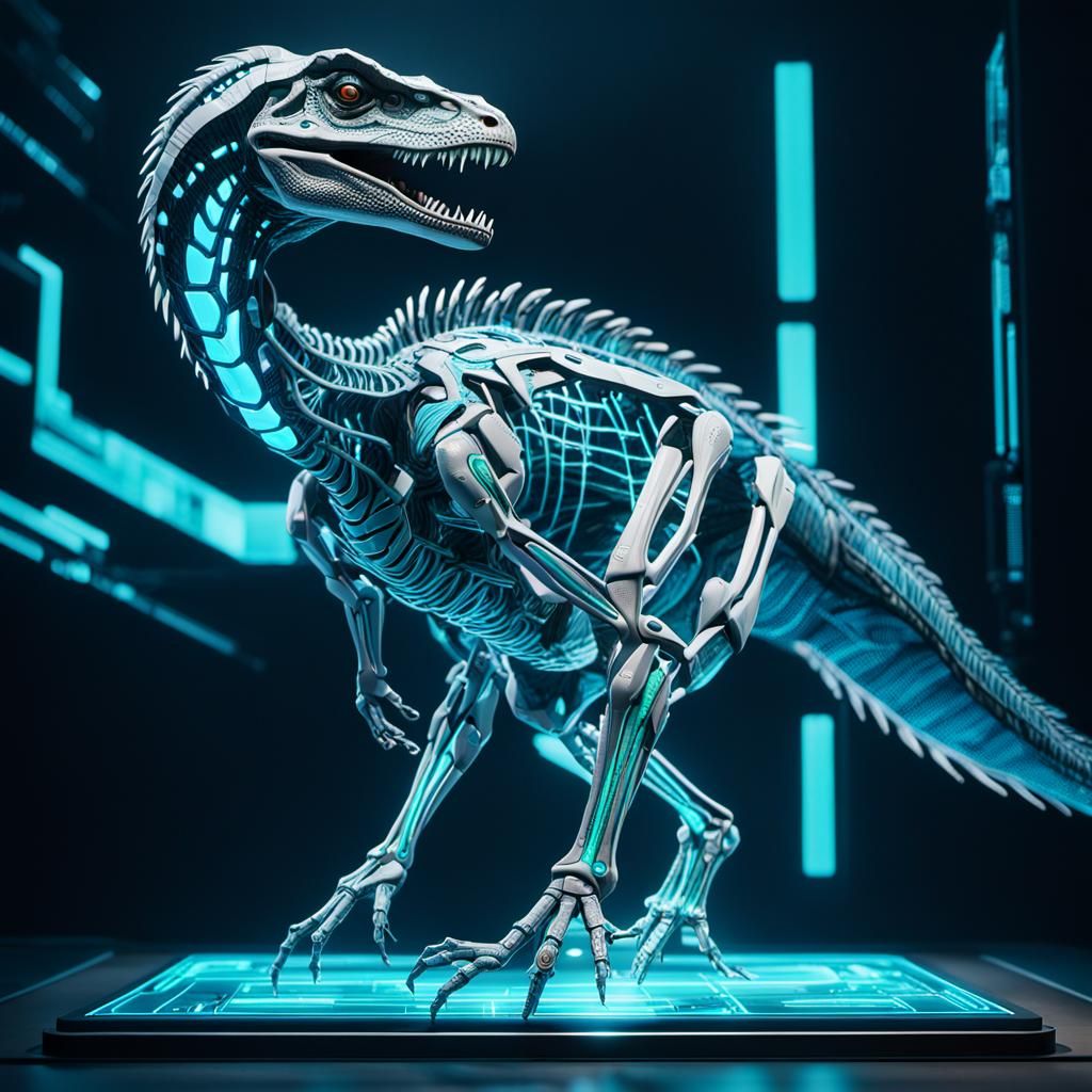 Cyberpunk Velociraptor in Neon Hologram