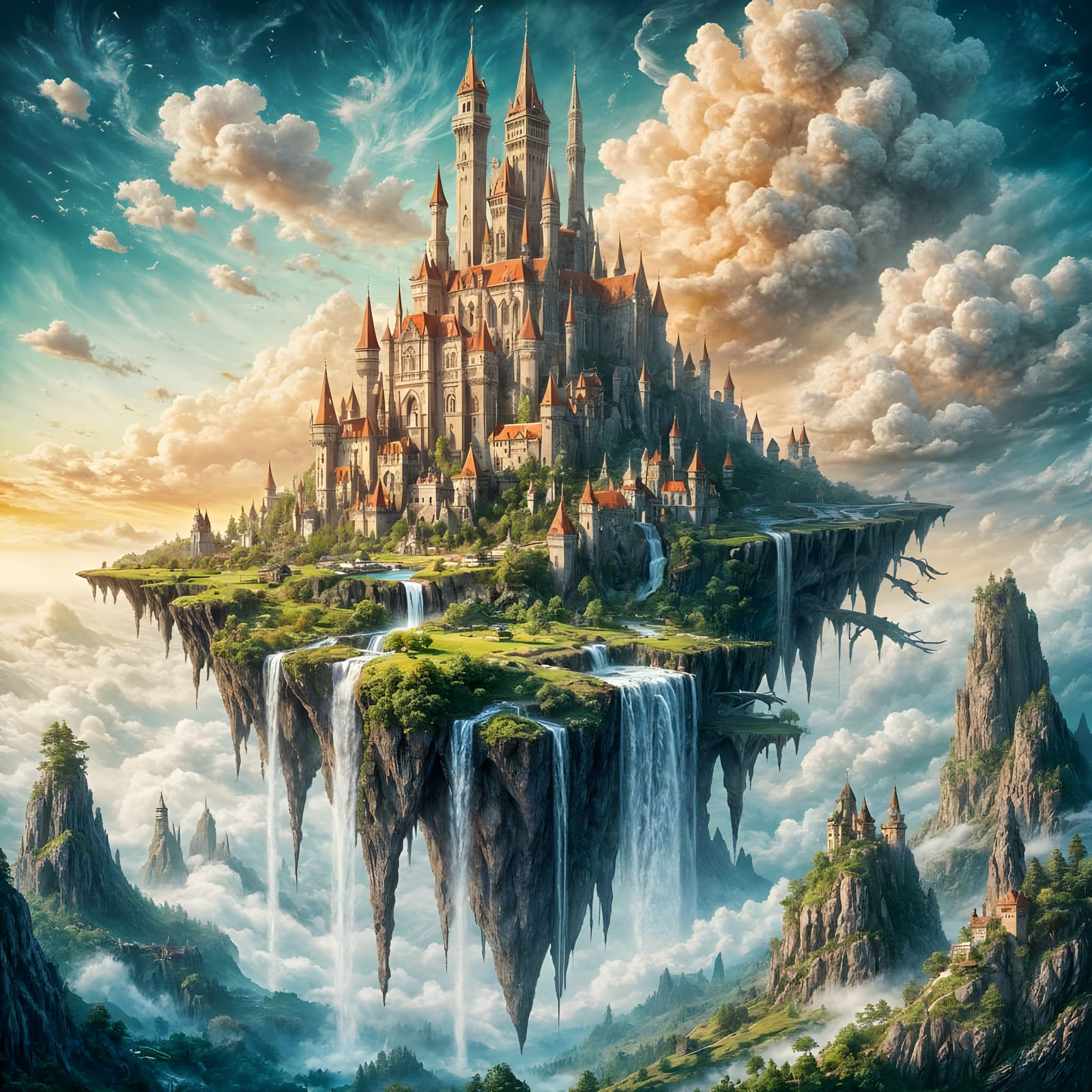 Majestic Floating Island Castle in Fairytale Style