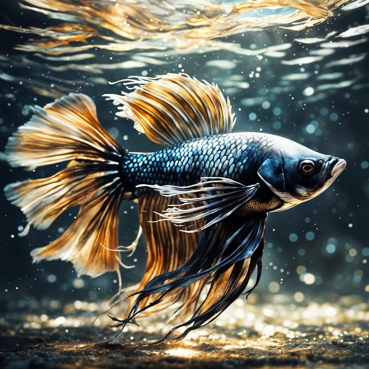 Whale-Sized Siamese Fighting Fish in Digital Art