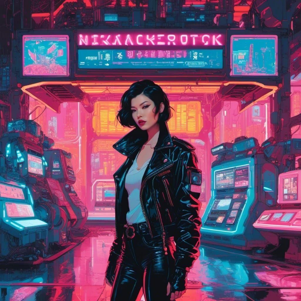 Cyberpunk Woman Portrait in Neon Cityscape