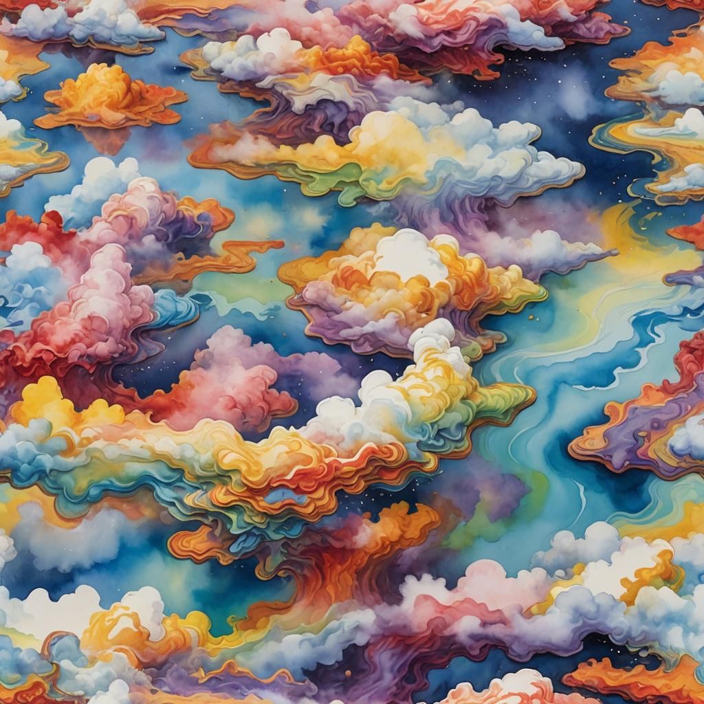 Colorful Non-Newtonian Fluid Lake with Surreal Cloudscape