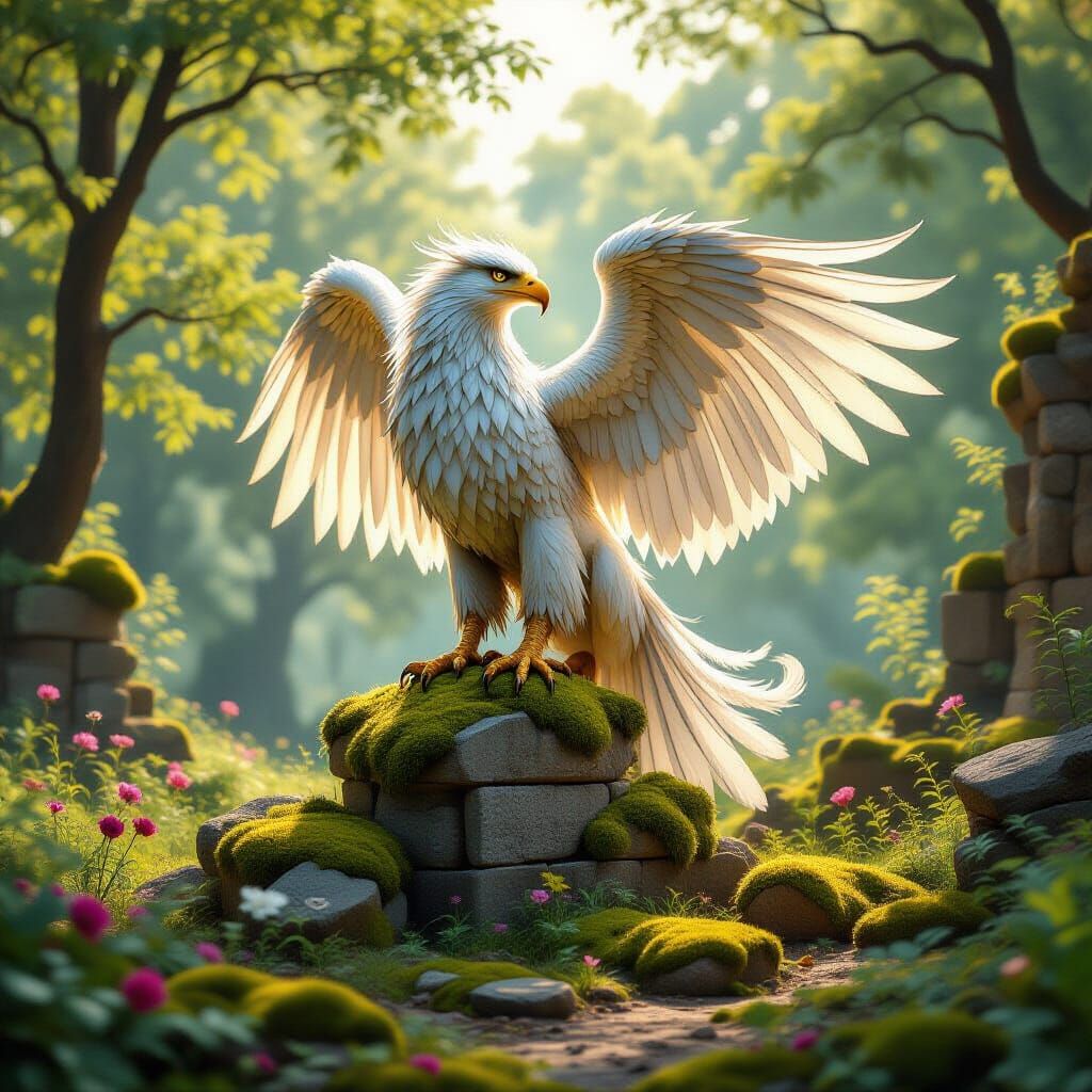 Majestic Griffin on Ancient Ruin in Dutch Golden Age Style