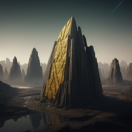 Massive Futuristic Pyrite Crystal Illuminates Dark Backgroun...