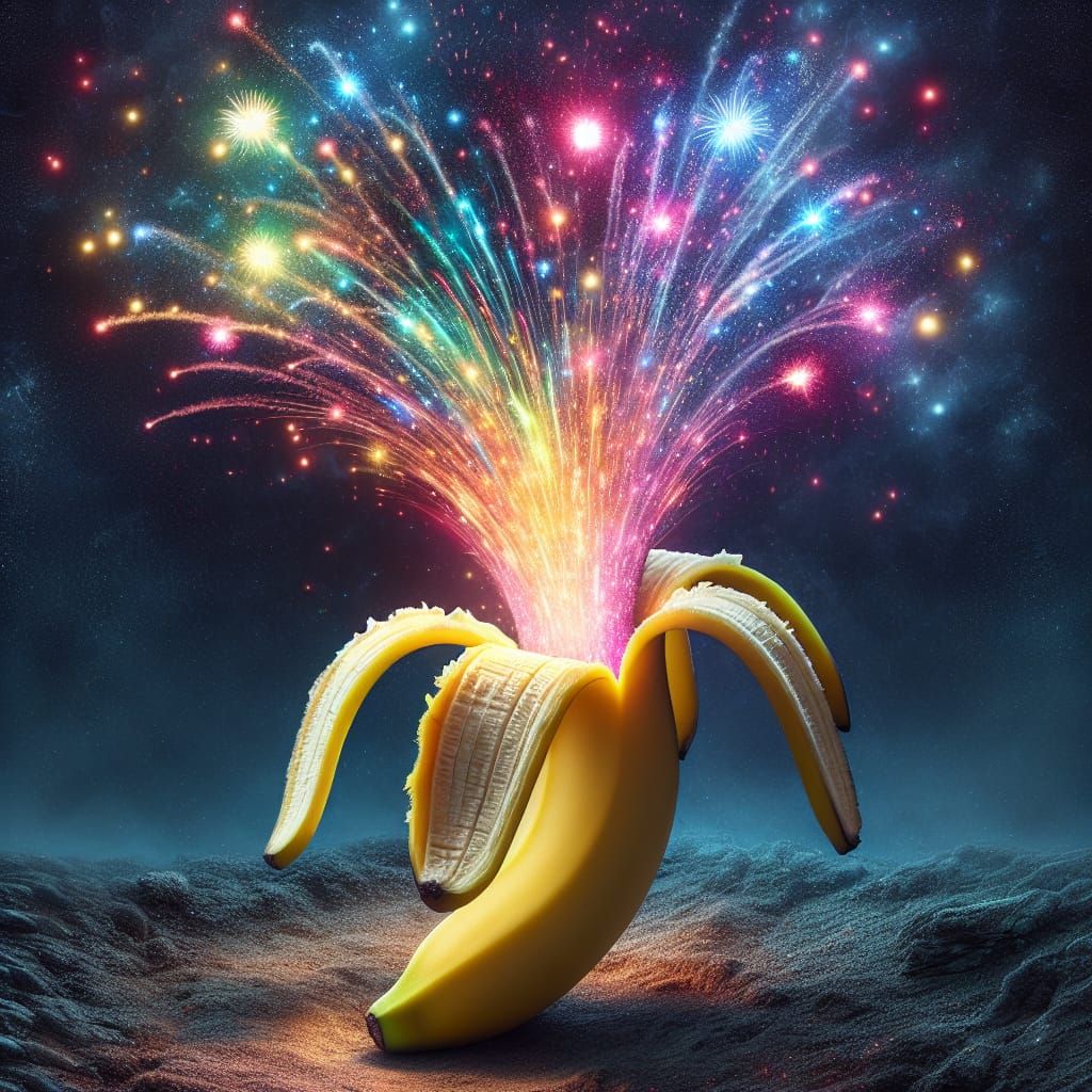 Banana Fireworks in a Mystical Dark Sky