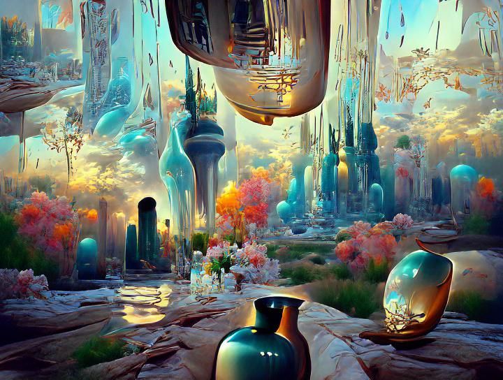 Ethereal Dieselpunk City of Glass Wonders