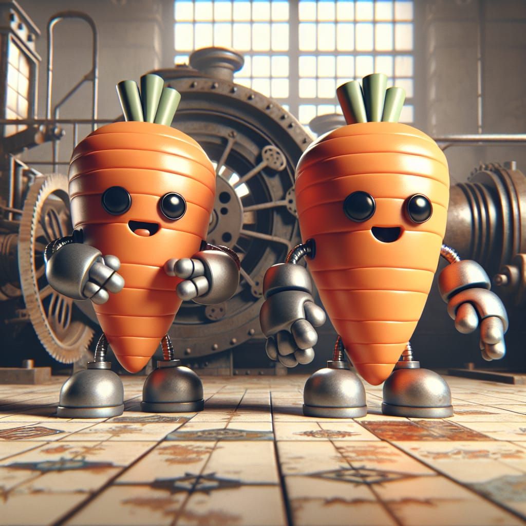 Playful Carrot Robots Banish Sorrow in Steampunk Scene