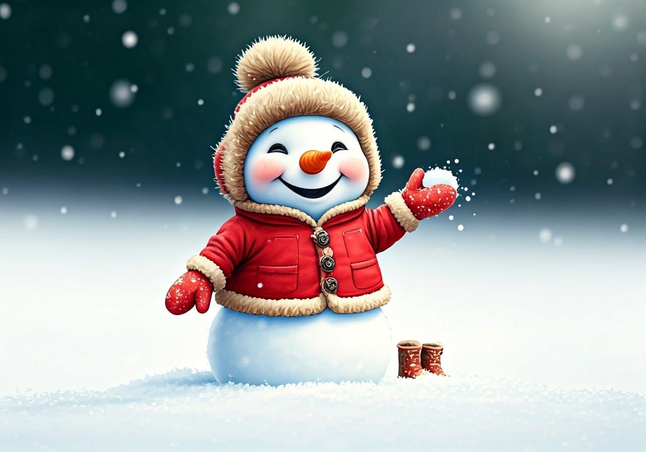 Snowman's Snowy Garden: A Whimsical Watercolor Illustration