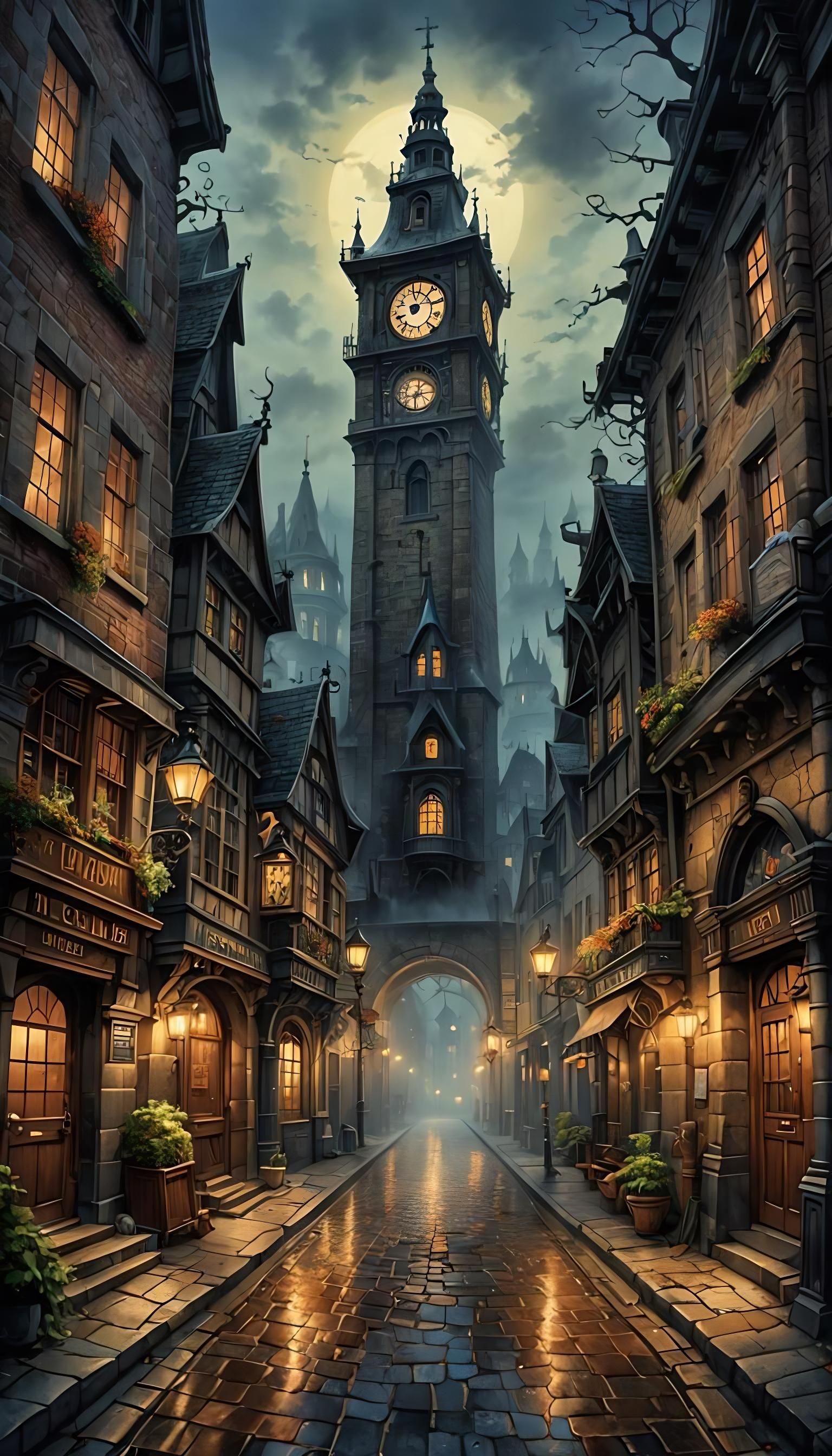 Eerie Clocktower Illustration in Pen and Watercolor