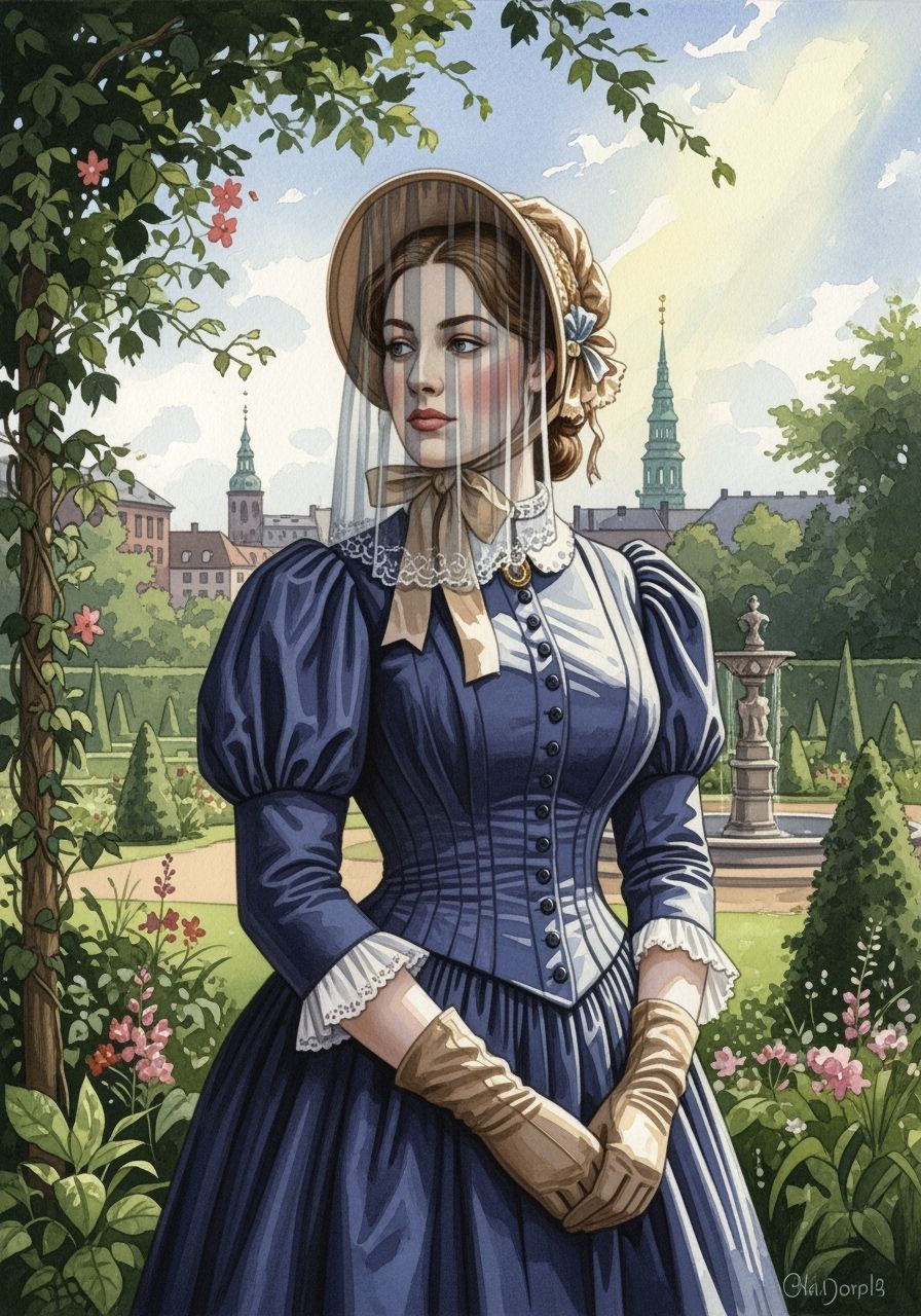 Victorian Woman in Botanical Garden, as Watercolor Painting