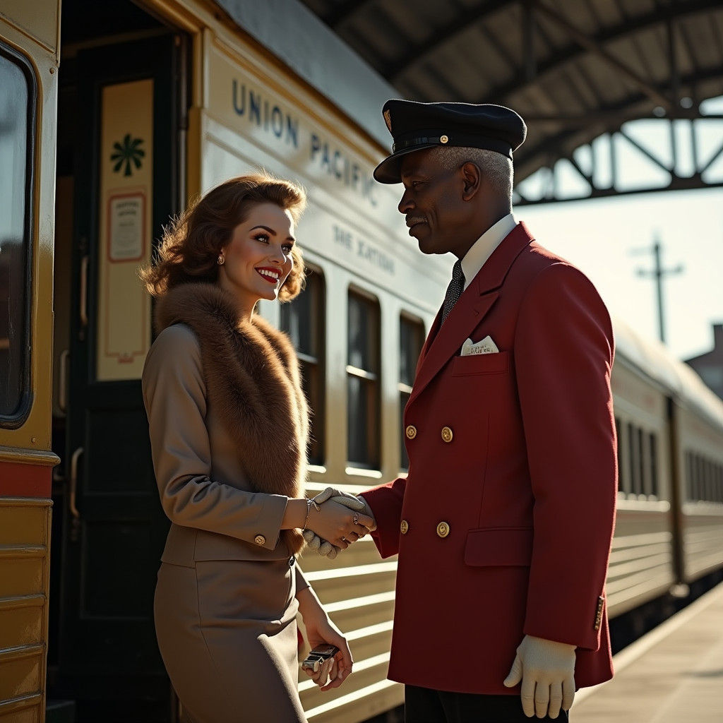 Elegant 1950s Woman Steps off Union Pacific Train
