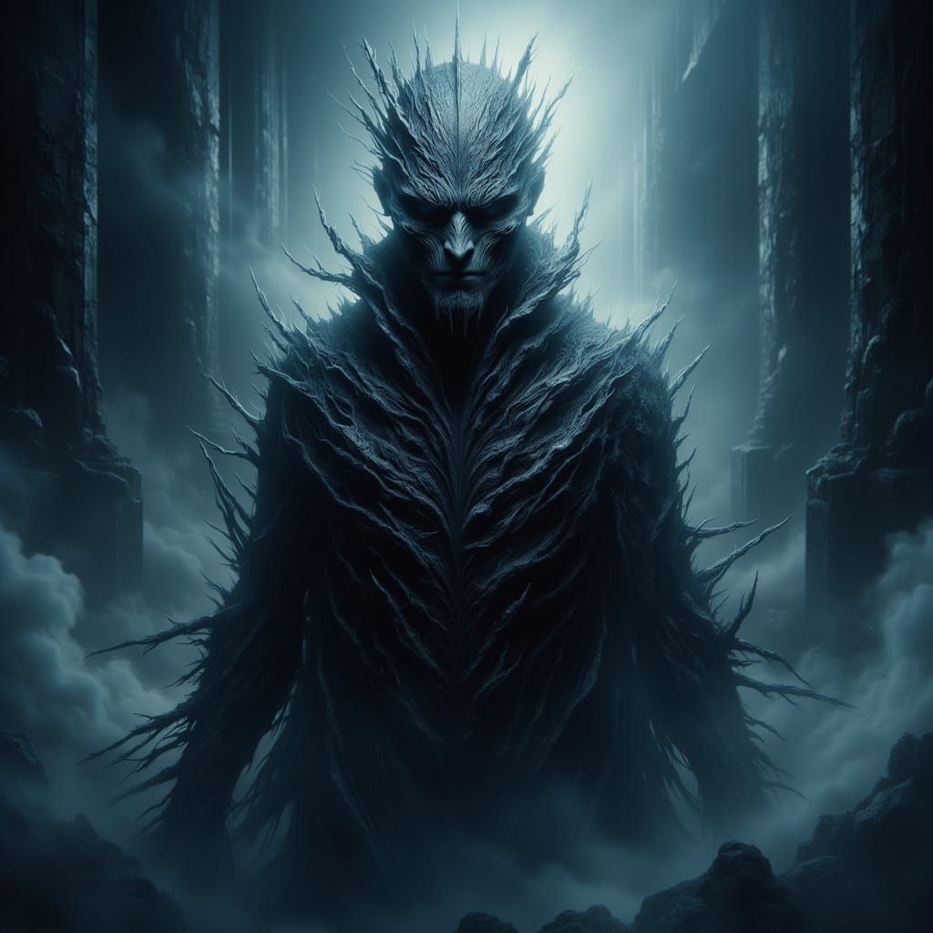 Mysterious Gothic Figure in Moonlit Mist