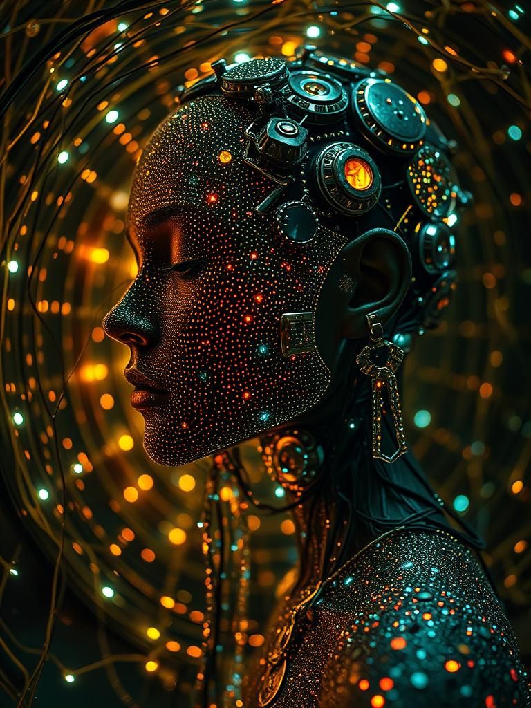 Glitter Mosaic Cyborg with Severed Wires