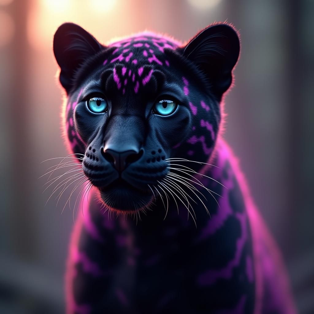 Black Leopard with Purple Stripes in Hyperrealistic Detail