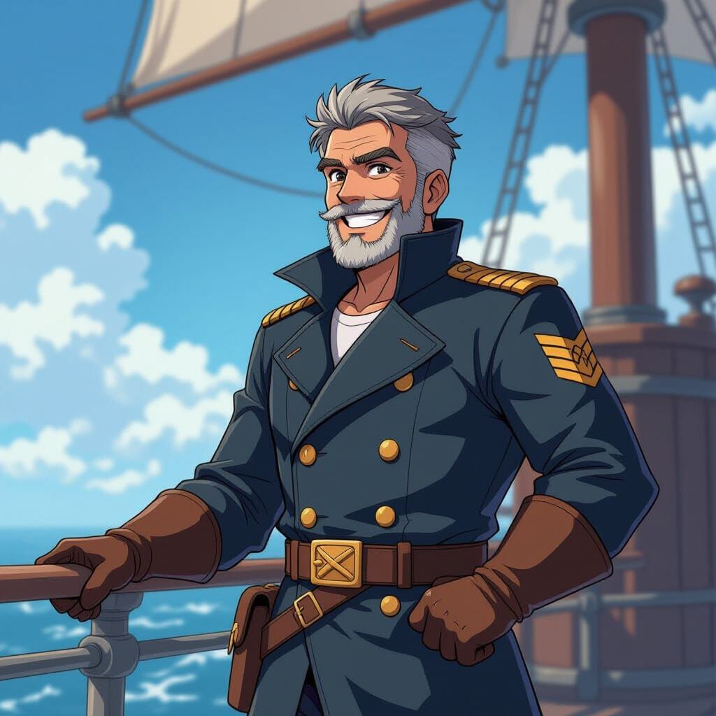 Old Sky Captain in Dynamic Japanese Anime Style
