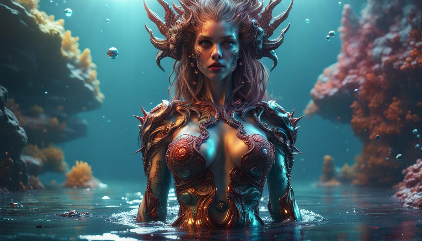 Hyperrealistic Demon Mermaid in Futuristic Sci-Fi Style