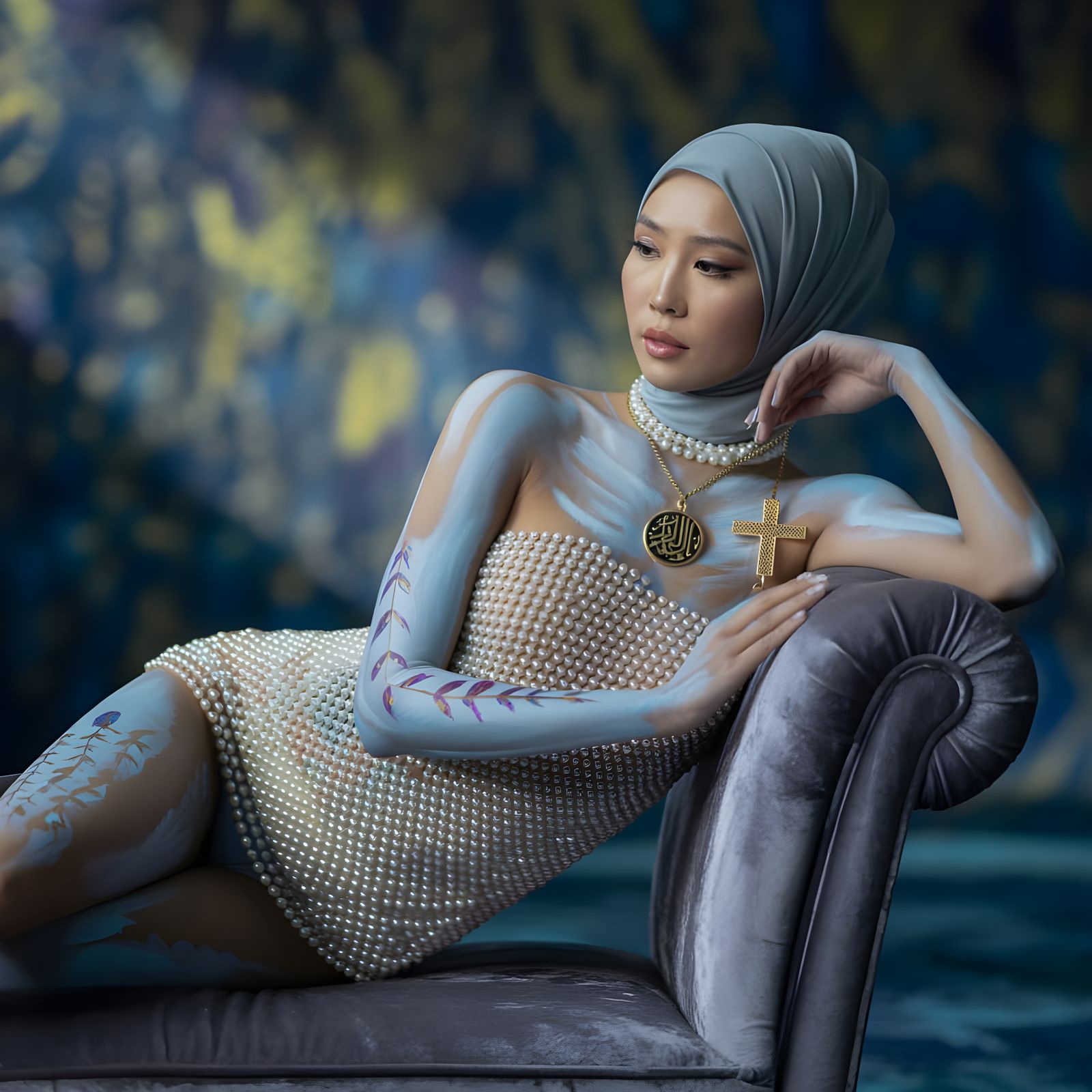 Surreal Portrait: Asian Woman with Hijab Bodypaint