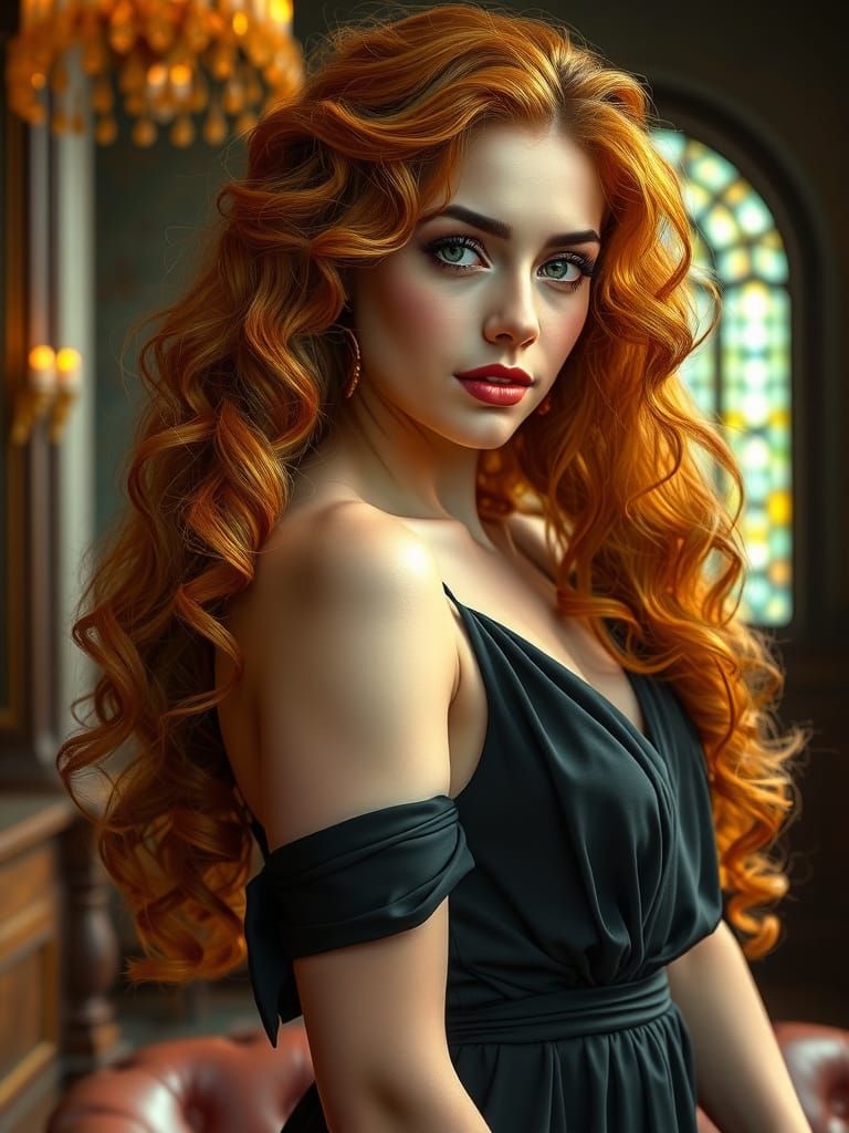 Elegant Redhead Portrait in Art Nouveau Style