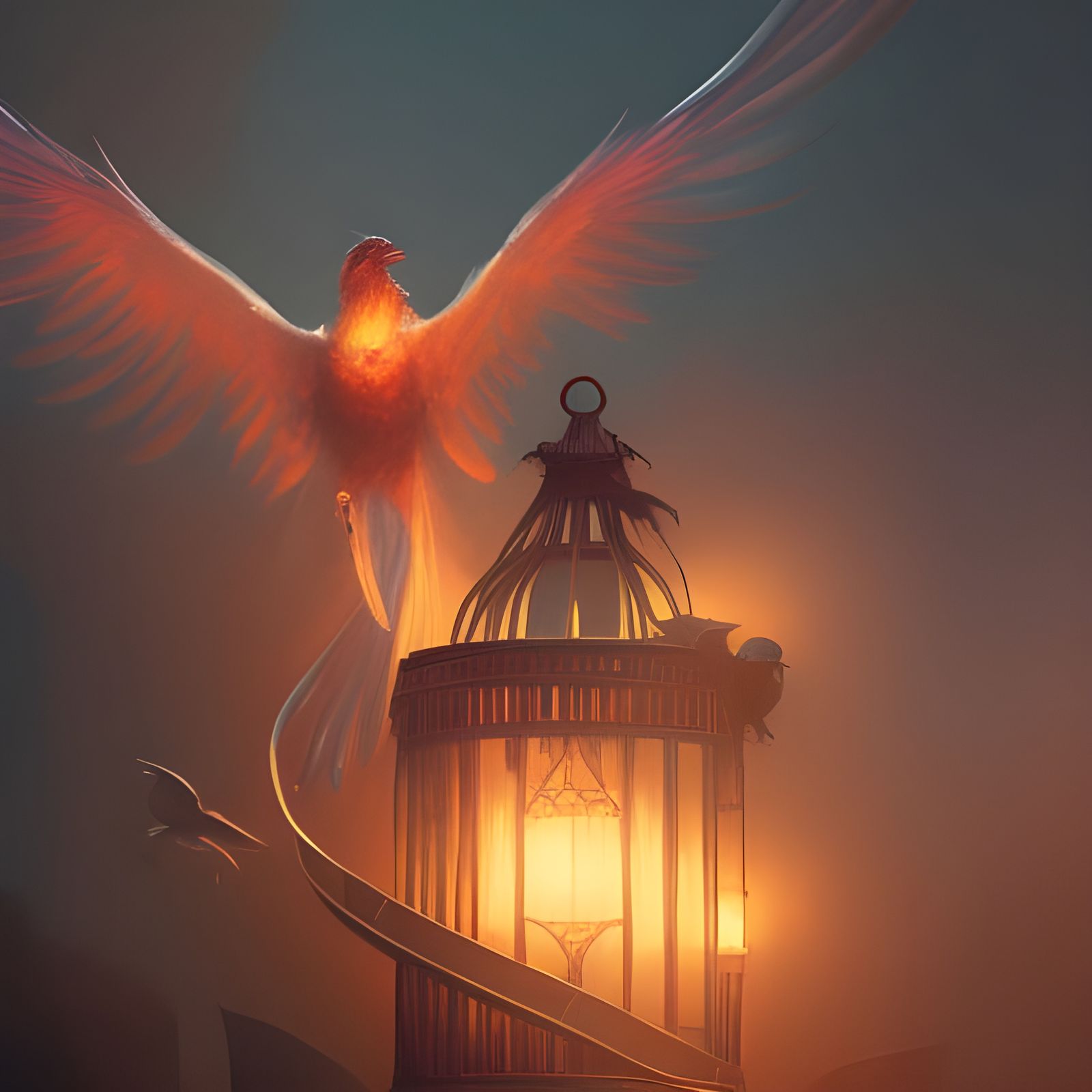 Phoenix in Birdcage: Dark Fantasy Concept Art