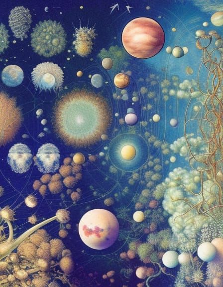 Planets in Floral Mycelium Network with Forest Exposure