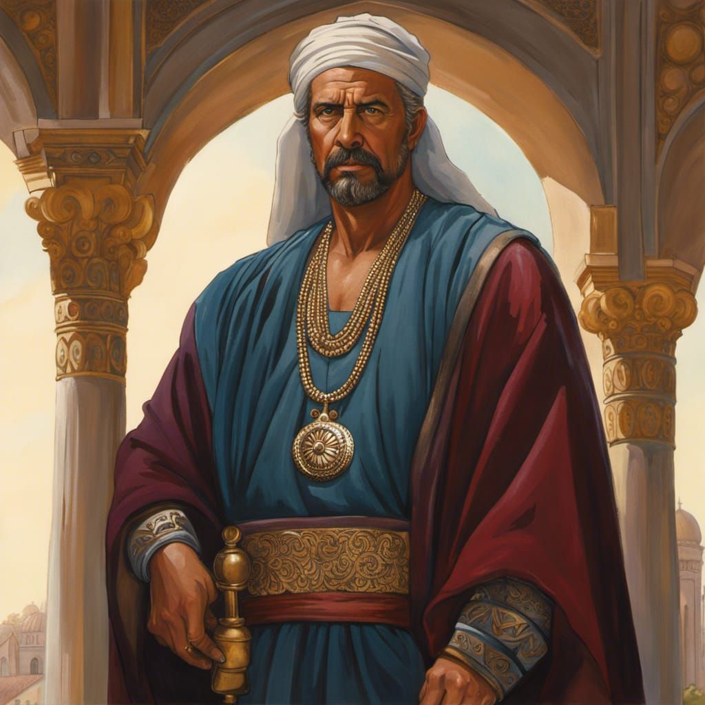 Elderly Middle Eastern Man in Watercolor Painting