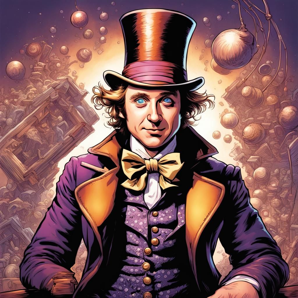 Willy Wonka in Comic Book Art Style