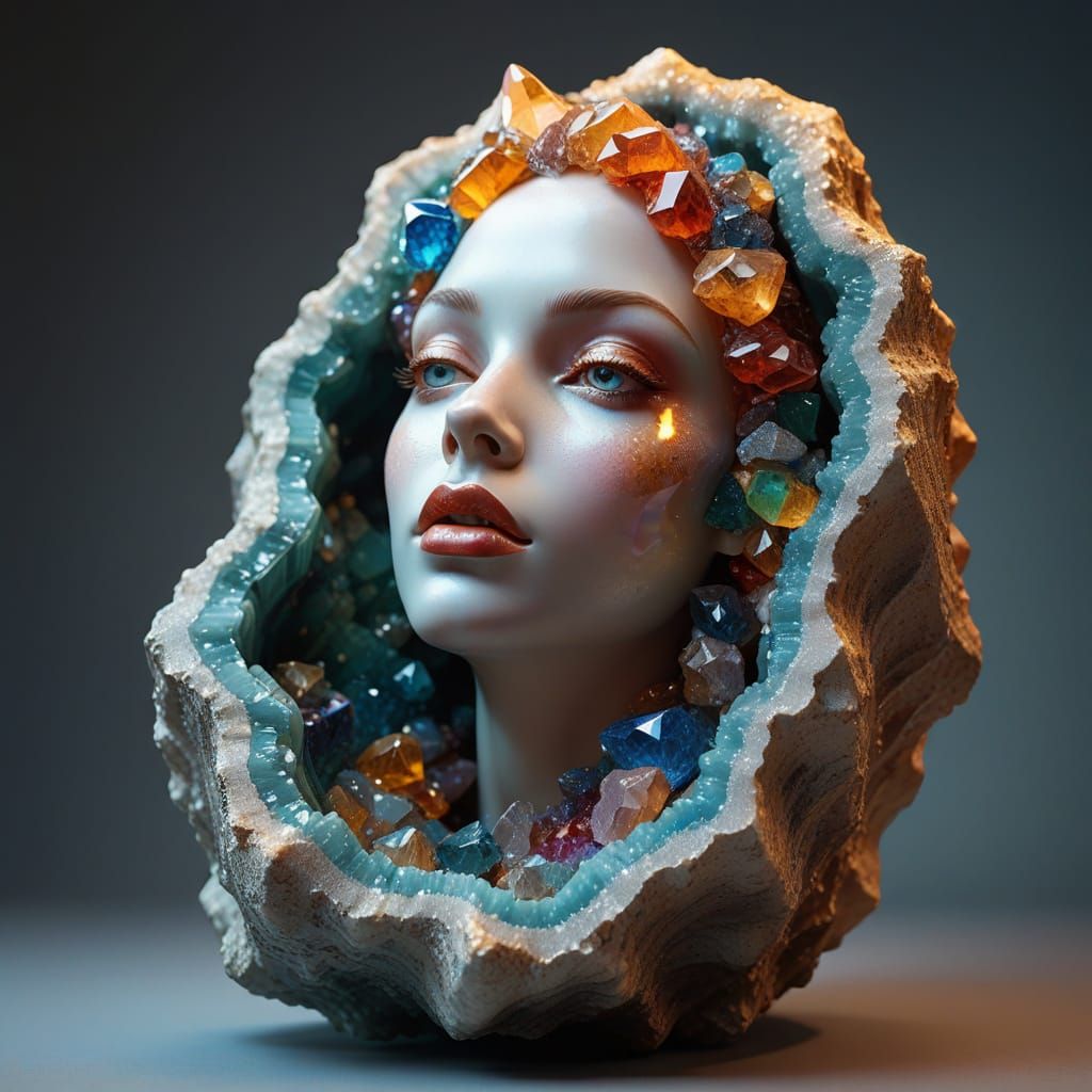 Surrealistic Gemstone Sculpture Emerge from Geode