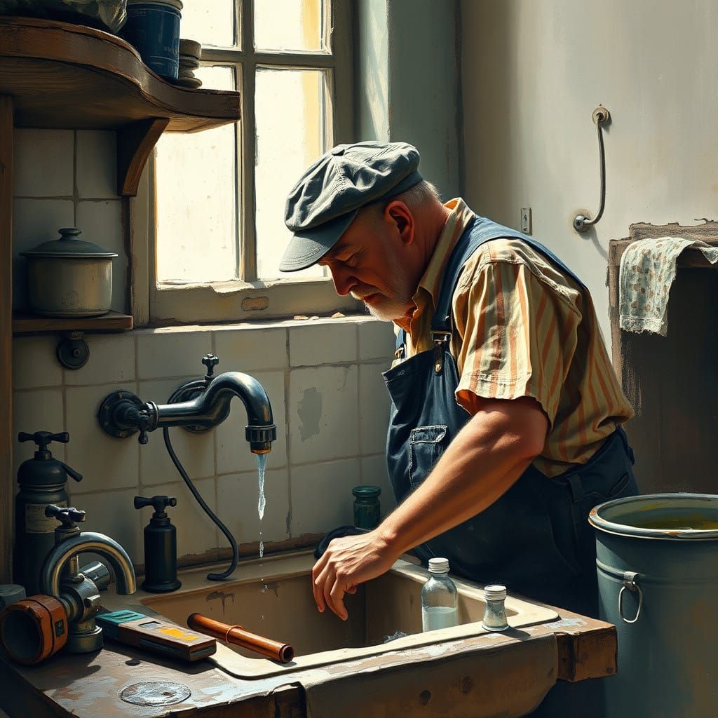 Impressionist Plumber at Work in a Cozy French Boudoir