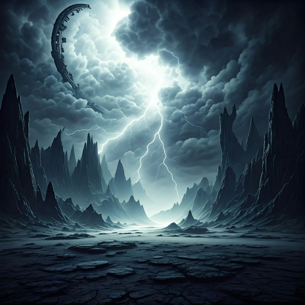 Desolate Landscape of Thunder Vibrations and Eerie Fog