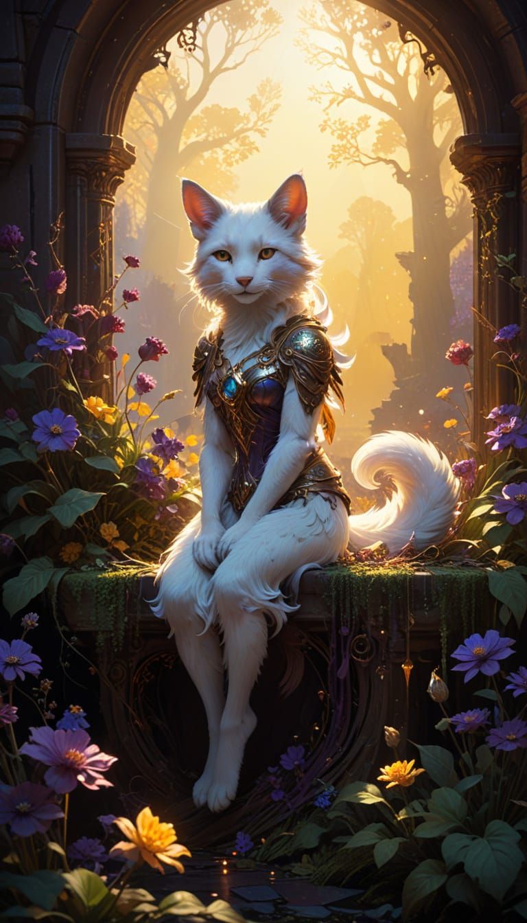 Ethereal Fantasy Figure with Canine Features in Dreamy Envir...