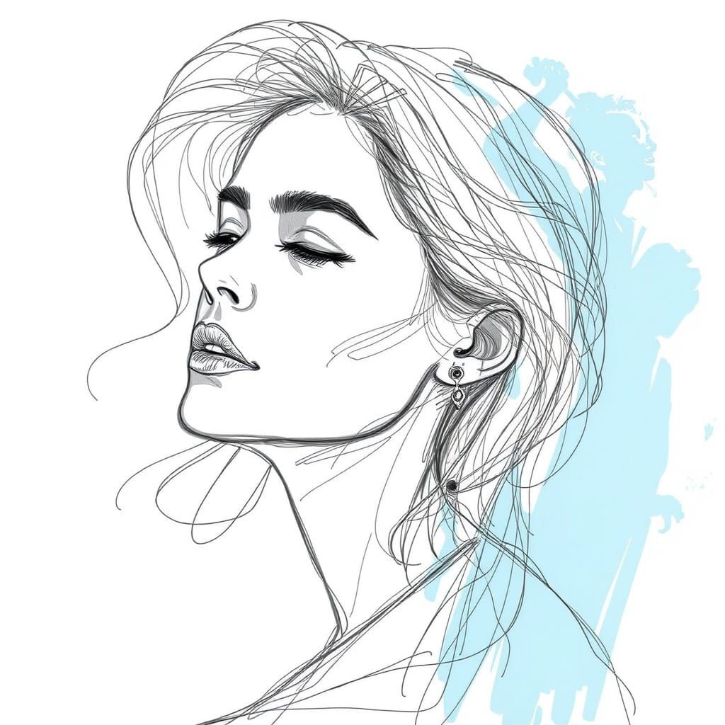 Multi layered line scribbled sketch of lady