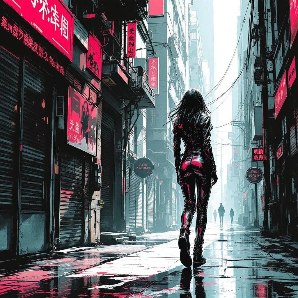 Cyberpunk Graphic Novel Panel in Otomo Style