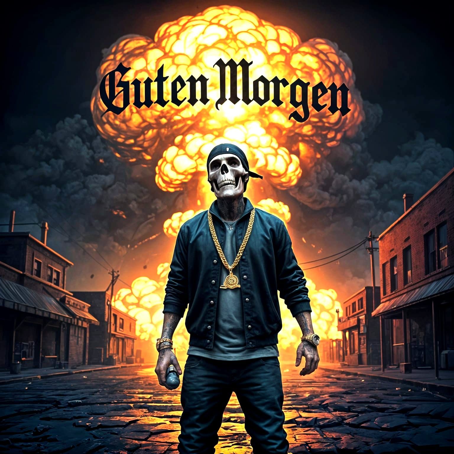 Skull Rapper's Atomic Mic Drop in Dark Fantasy Art