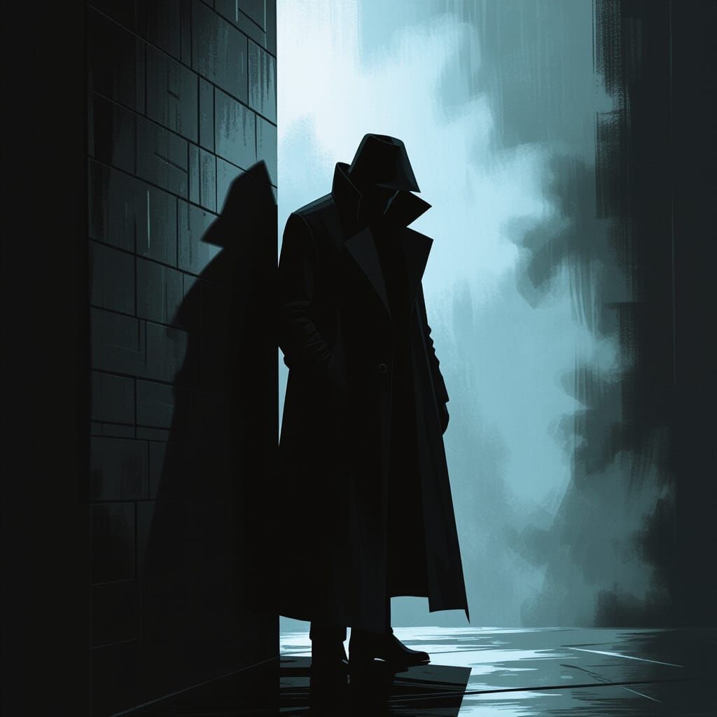 Ominous Figure Peeking in Sci-Fi Noir Style