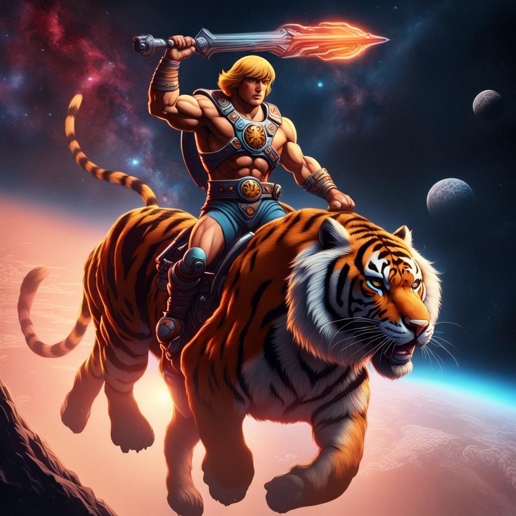 He-Man Rides His Tiger Through Space