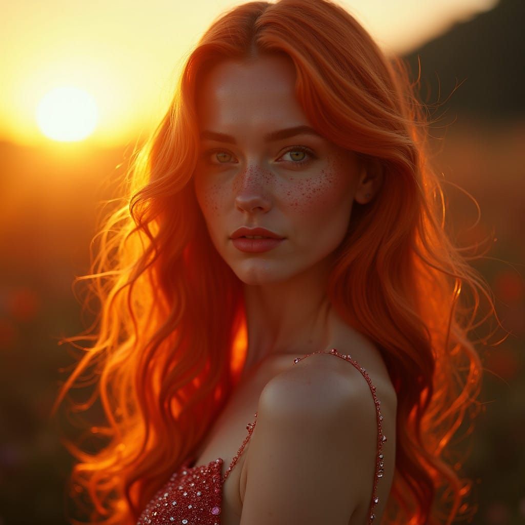 Glamorous Baroque Goddess Basking in Golden Hour