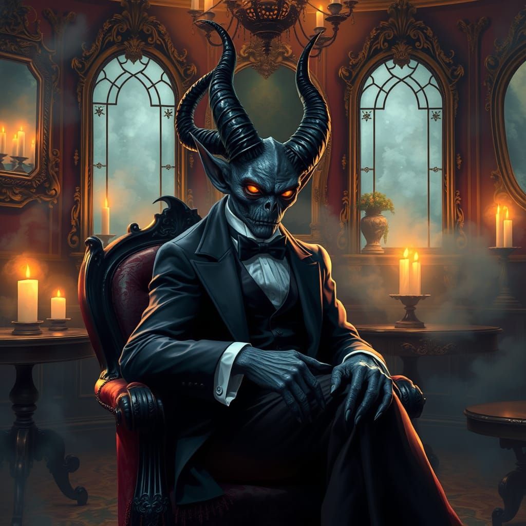 Refined Demon in Candlelit Parlor with Gothic Elegance