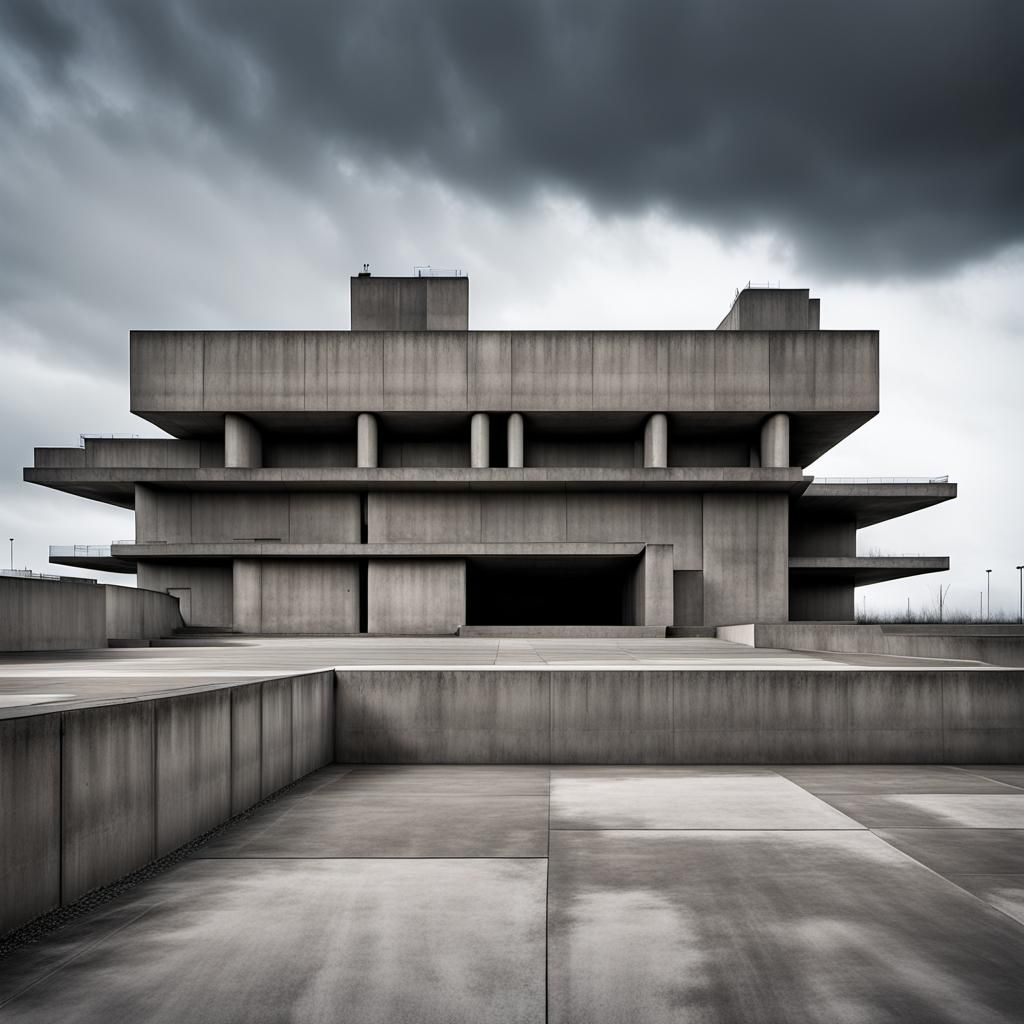 Brutalist Architecture in Barren Urban Landscape
