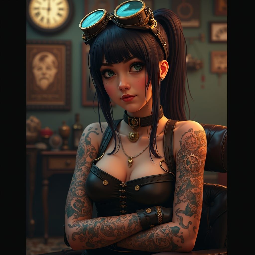 Steampunk Tattoo: Girl with Clockwork Gears