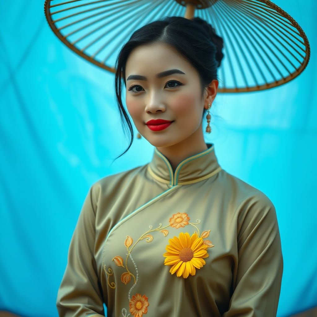 Vietnamese Ao Dai with Sunflower Embroidery