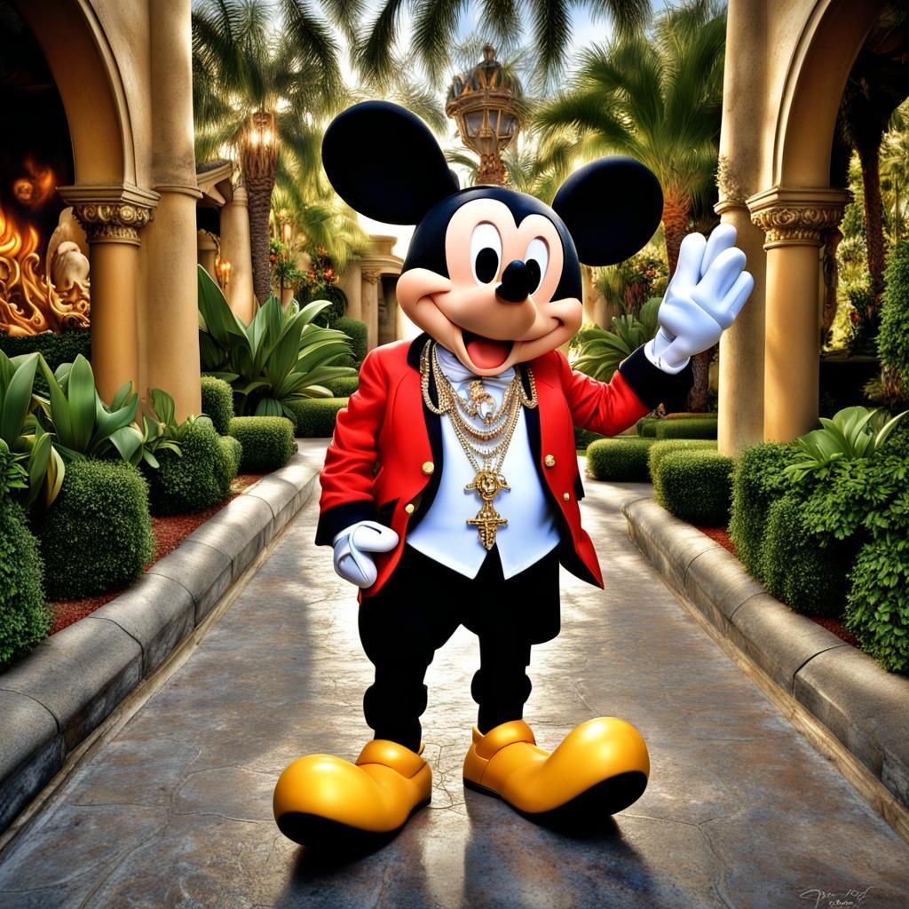 Mickey mouse dressed in a Vivianne Westwood tracksuit, boat ...