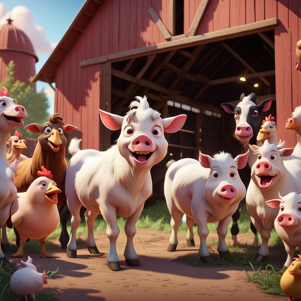 Cute Farm Animals in Barn: 3D Digital Art
