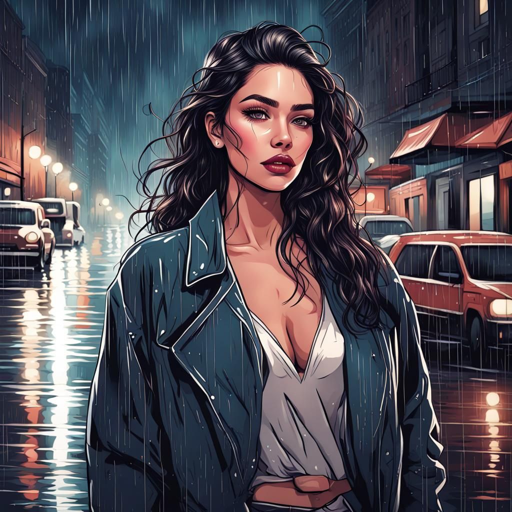 Beautiful Girl Illustration in Line Art Style