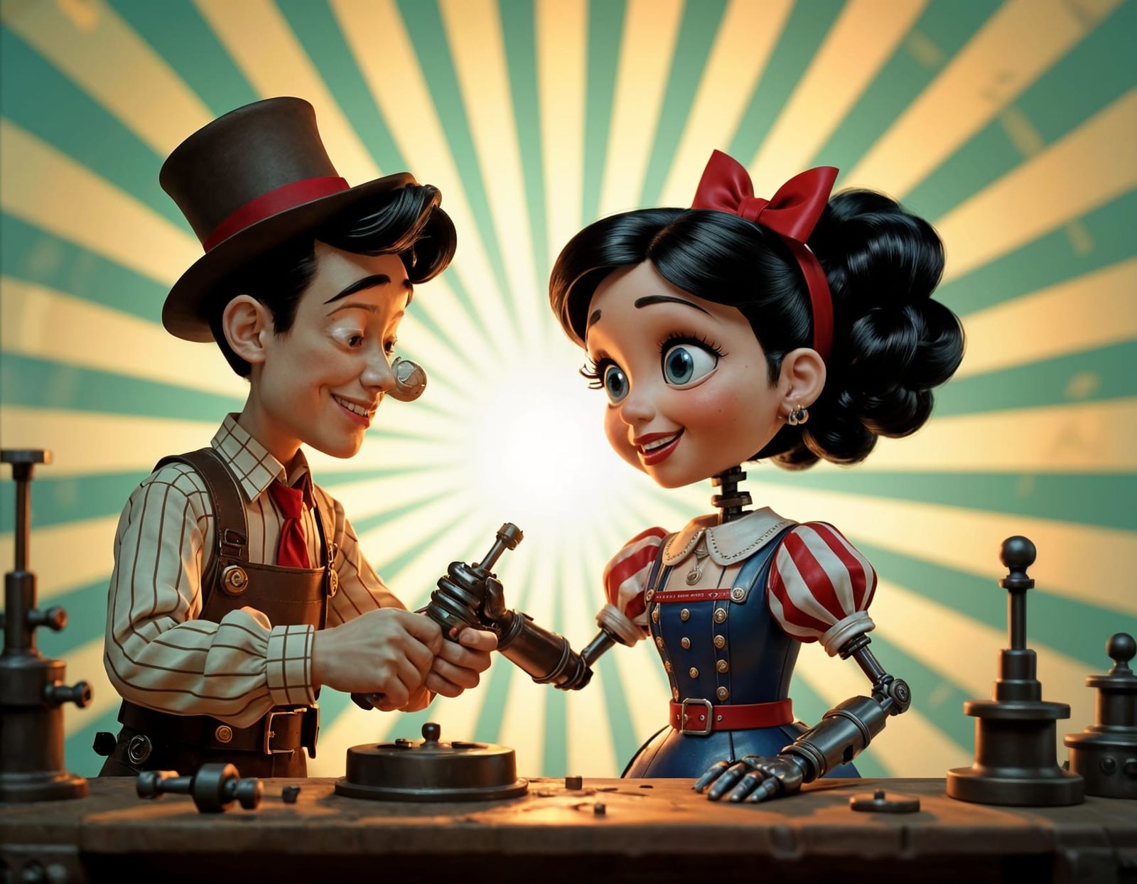 Steampunk Geppetto Assembles a Metal Pinocchio