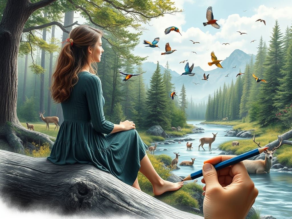 Magic Pencil Draws a Lush Forest Landscape