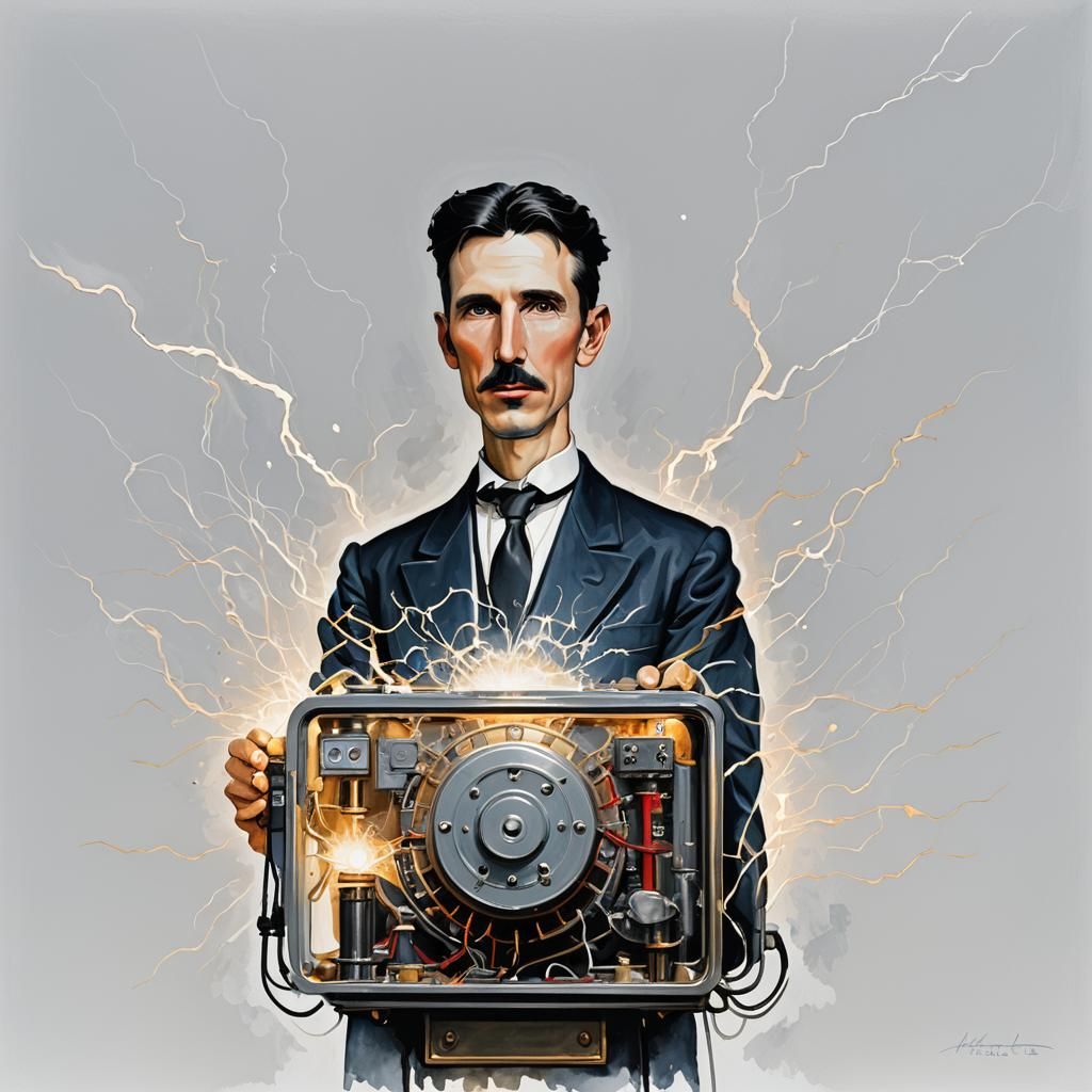 Nikola Tesla Portrait with Electrical Components
