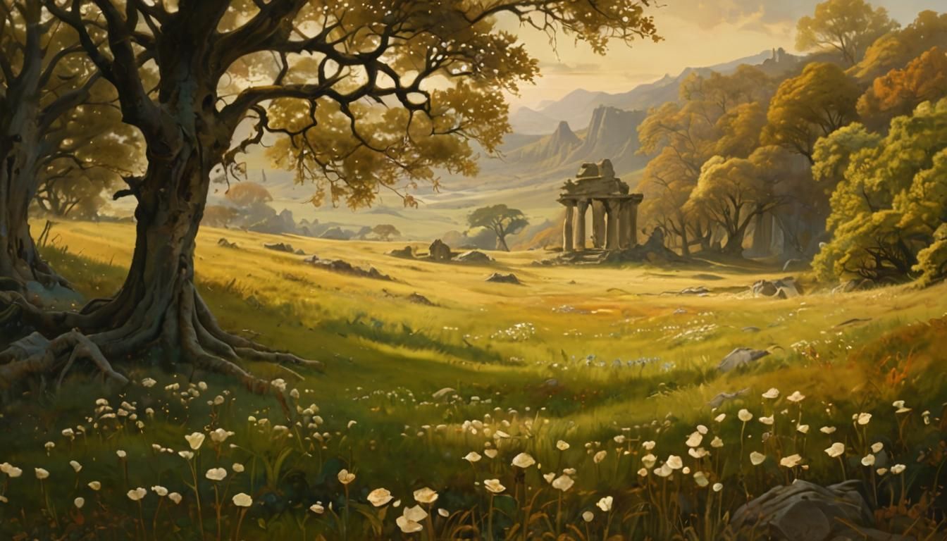 Elven Shrine Ruins in Autumn Landscape